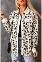 Trendy košeľová bunda s leo prvkami z rebrovaného materiálu