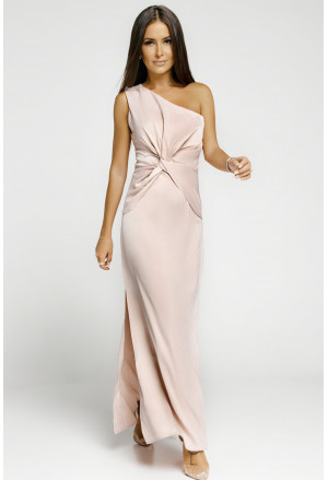 One-shoulder Twist Detail Sleeveless Party Gown with Slit